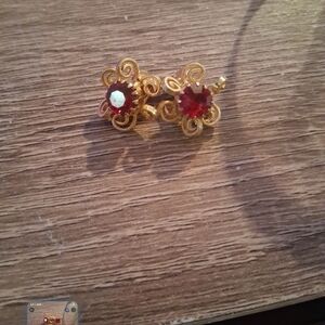 Elegant Gold and Red Floral Earrings